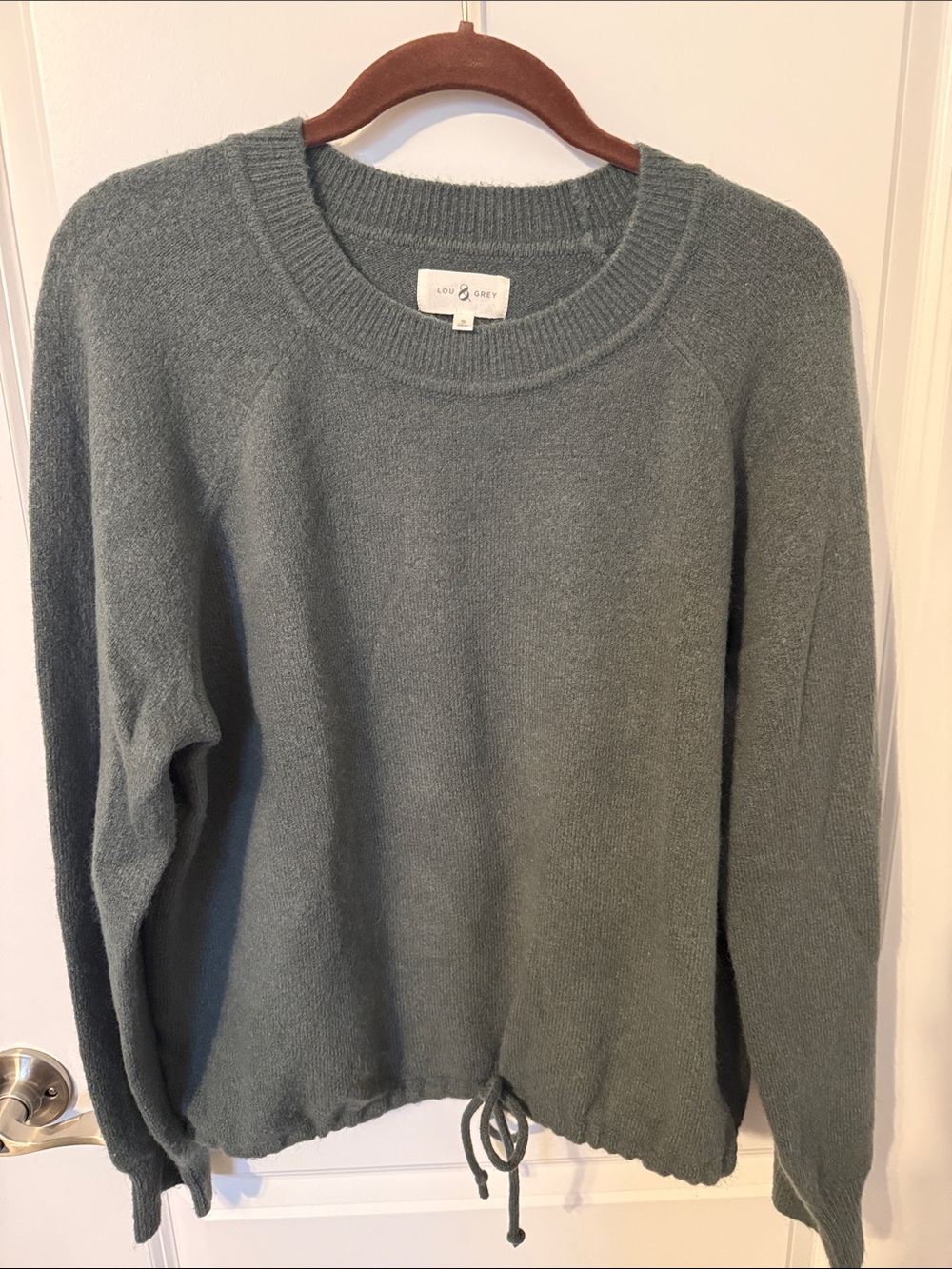Lou & Grey Dusty Green Drawstring Hem Crewneck Sweater